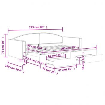 Tagesbett Ausziehbar mit Schubladen Schwarz 90x200 cm Stoff