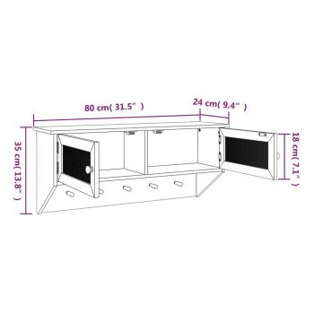 Wandgarderobe Schwarz Holzwerkstoff und Rattan Natur