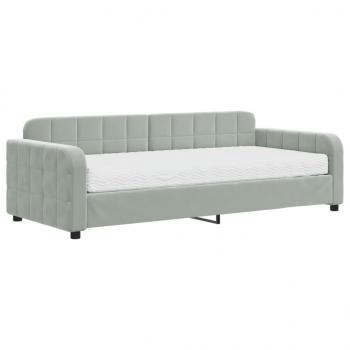 Tagesbett mit Matratze Hellgrau 90x200 cm Samt