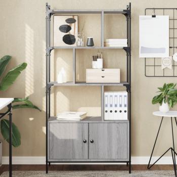 ARDEBO.de - Bücherregal mit Türen Grau Sonoma 76,5x30x154,5cm Holzwerkstoff