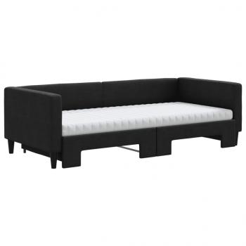 Tagesbett Ausziehbar mit Matratzen Schwarz 90x200 cm Stoff