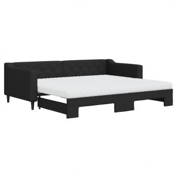 Tagesbett Ausziehbar mit Matratzen Schwarz 90x200 cm Stoff