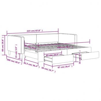 Tagesbett Ausziehbar mit Schubladen Hellgrau 90x200 cm Stoff