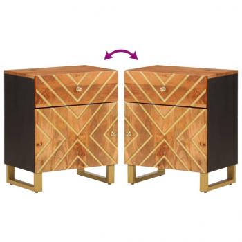 Nachttisch Braun und Schwarz 50x33x60 cm Massivholz Mango