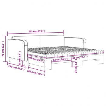 Tagesbett Ausziehbar mit Matratzen Taupe 100x200 cm Stoff
