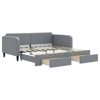 Tagesbett Ausziehbar mit Schubladen Hellgrau 90x190 cm Stoff