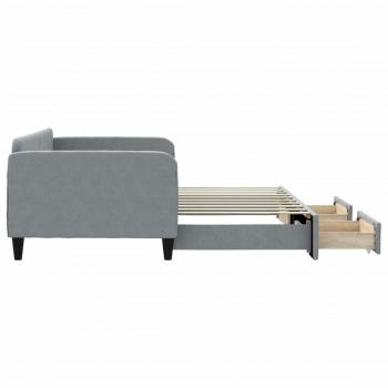 Tagesbett Ausziehbar mit Schubladen Hellgrau 90x190 cm Stoff