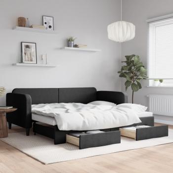 ARDEBO.de - Tagesbett Ausziehbar mit Schubladen Schwarz 90x200 cm Stoff