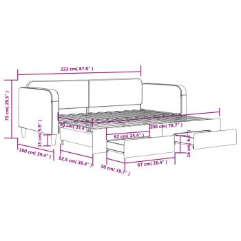 Tagesbett Ausziehbar mit Schubladen Schwarz 90x200 cm Stoff