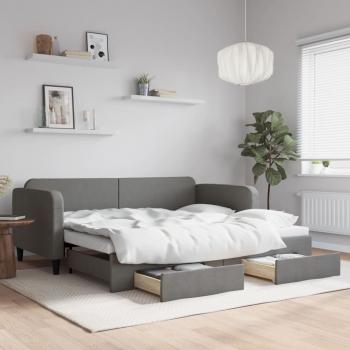 ARDEBO.de - Tagesbett Ausziehbar mit Schubladen Dunkelgrau 90x200 cm Stoff