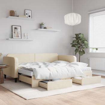 ARDEBO.de - Tagesbett Ausziehbar mit Schubladen Creme 90x200 cm Stoff