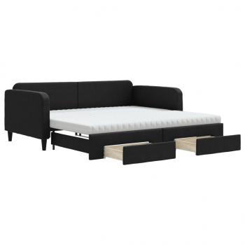 Tagesbett Ausziehbar mit Schubladen Schwarz 100x200 cm Stoff