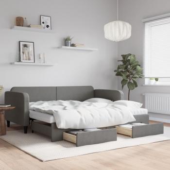 ARDEBO.de - Tagesbett Ausziehbar mit Schubladen Dunkelgrau 90x190 cm Stoff