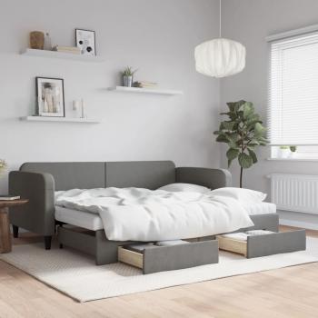 ARDEBO.de - Tagesbett Ausziehbar mit Schubladen Dunkelgrau 90x200 cm Stoff