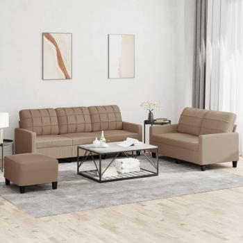 ARDEBO.de - 3-tlg. Sofagarnitur mit Kissen Cappuccino-Braun Kunstleder