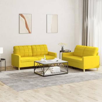 ARDEBO.de - 2-tlg. Sofagarnitur mit Kissen Hellgelb Stoff