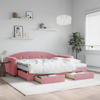 ARDEBO.de - Tagesbett Ausziehbar mit Schubladen Rosa 90x200 cm Samt
