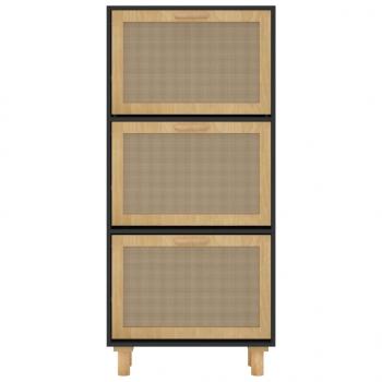 Schuhschrank Schwarz 52x25x115 cm Holzwerkstoff & Rattan Natur