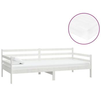 Tagesbett mit Matratze 90x200 cm Weiß Kiefer Massivholz