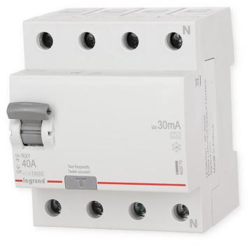 Legrand RX3 Fehlerstromschutzschalter 40A, 4-polig, 30mA, Typ A, 400VAC, 4TE (402075)