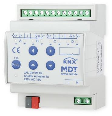 MDT JAL-0410M.02 Jalousieaktor 4-fach, REG, 10A, für Motoren 230VAC bis 300W, mit Fahrzeitmessung