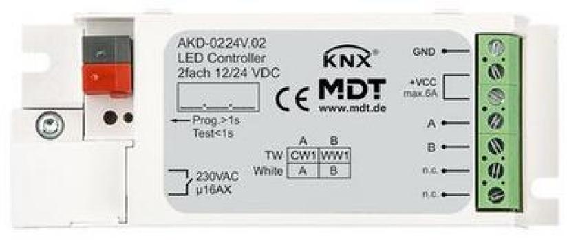 ARDEBO.de MDT AKD-0224V.02 LED Controller Unterputzgerät, für 12/24V CV LED, 2 einzelne Kanäle oder TW