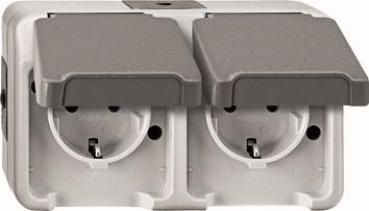 ARDEBO.de Merten SCHUKO-Doppel-Steckdose, Aquastar, 16 A, AC 250 V, waagerecht angeordnet, lichtgrau (MEG2321-8029)