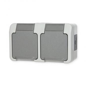 Merten SCHUKO-Doppel-Steckdose, Aquastar, 16 A, AC 250 V, waagerecht angeordnet, lichtgrau (MEG2321-8029)
