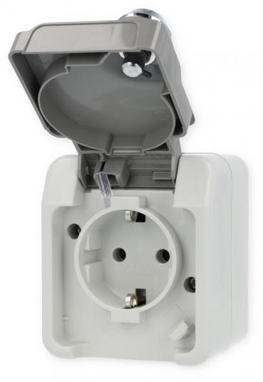 Merten SCHUKO-Steckdose, Aquastar, 16 A, AC 250 V, abschließbar mit 2 gleichen Schließungen/2er-Set, lichtgrau (MEG2424-8029)