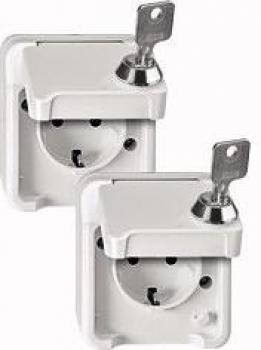ARDEBO.de Merten SCHUKO-Steckdose, Aquastar, 16 A, AC 250 V, Berührungsschutz, abschließbar mit 2 gleichen Schließungen, 2er-Set, lichtgrau, (MEG2418-8029)