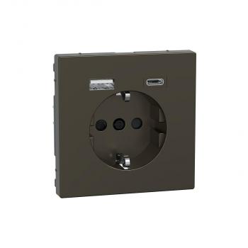 Merten MEG2367-6052 SCHUKO Steckdose mit USB-Ladegerät Typ A und Typ C / 3,0 A, System Design, moccametallic
