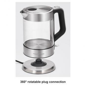 PC-WKS 1107 G Glas-Wasserkocher, 2200 W, 1,5 L, Sicherheitsglas, 360 ° Cordless, Überhitzungsschutz, edelstahl/Glas (501107)