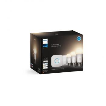 Philips Hue White Starter-Set, Lampe, 9,5W, E27, A60, 1100lm, Dimmschalter, Dreierpack, weiß (929002469204)