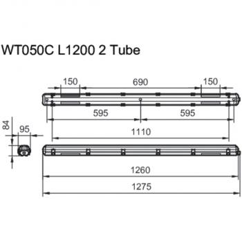 Philips Ledinaire Feuchtraumleuchte, Leergehäuse für T8-LEDtube-Lampen WT050C 2xTLED L1200, weiß (36603699)