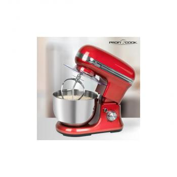 ProfiCook PC-KM 1197 Vintage Knetmaschine, 1200 W, 5 L, 8 Geschwindigkeitsstufen, Softanlauf, Schnellspannfutter, rot/edelstahl (501197)