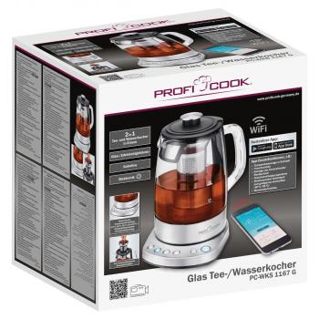 ProfiCook PC-WKS 1167 G Tee-Wasserkocher, 1,5l, 2200 W, Elektronische Temperatureinstellung, Warmhaltefunktion, edelstahl/glas
