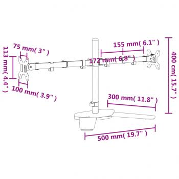 Tischhalterung für 2 Monitore Schwarz Stahl VESA 75/100 mm