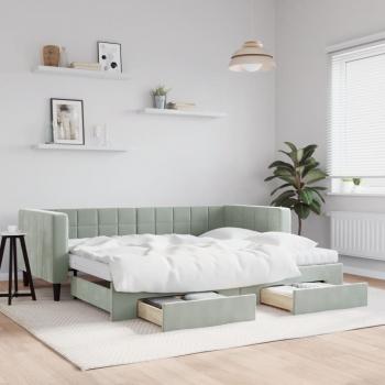 ARDEBO.de - Tagesbett Ausziehbar mit Schubladen Hellgrau 90x200 cm Samt