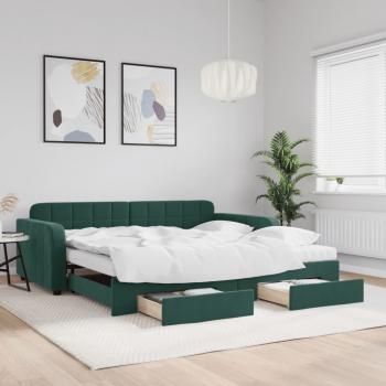 ARDEBO.de - Tagesbett Ausziehbar mit Schubladen Dunkelgrün 100x200 cm Samt