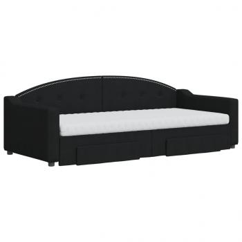 Tagesbett Ausziehbar mit Schubladen Schwarz 90x200 cm Stoff