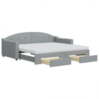 Tagesbett Ausziehbar mit Schubladen Hellgrau 90x190 cm Stoff