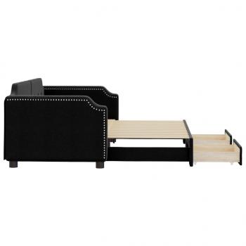 Tagesbett Ausziehbar mit Schubladen Schwarz 90x190 cm Stoff