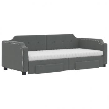 Tagesbett Ausziehbar mit Schubladen Dunkelgrau 90x190 cm Stoff