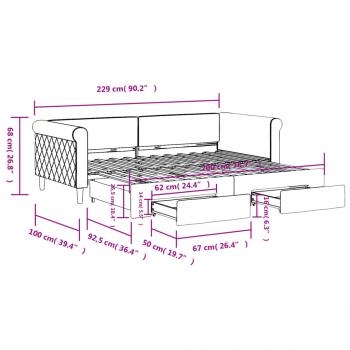 Tagesbett Ausziehbar mit Schubladen Hellgrau 90x200 cm Samt