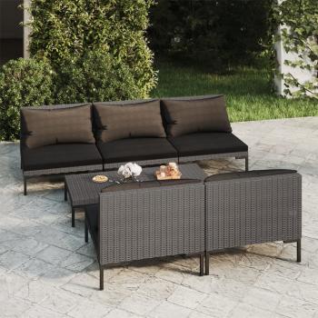 ARDEBO.de - 6-tlg. Garten-Lounge-Set mit Kissen Poly Rattan Dunkelgrau