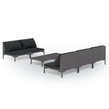 6-tlg. Garten-Lounge-Set mit Kissen Poly Rattan Dunkelgrau