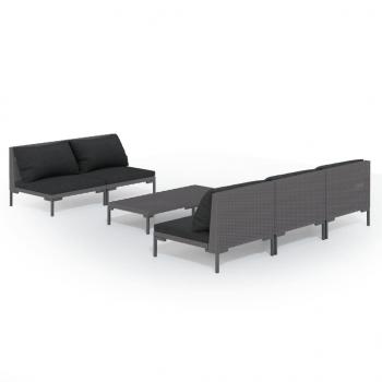 6-tlg. Garten-Lounge-Set mit Kissen Poly Rattan Dunkelgrau