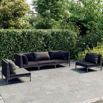 ARDEBO.de - 5-tlg. Garten-Lounge-Set mit Kissen Poly Rattan Dunkelgrau