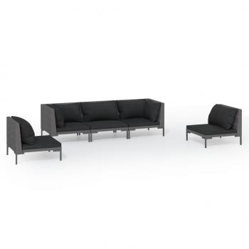 5-tlg. Garten-Lounge-Set mit Kissen Poly Rattan Dunkelgrau