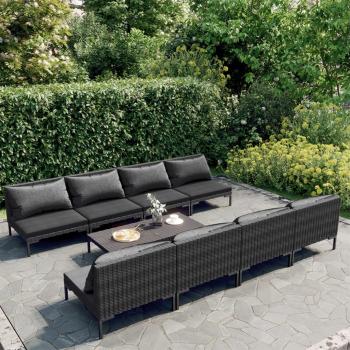 ARDEBO.de - 9-tlg. Garten-Lounge-Set mit Kissen Poly Rattan Dunkelgrau